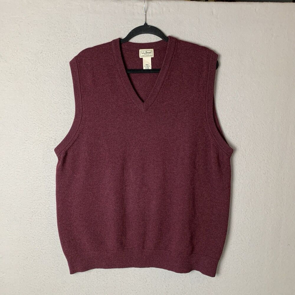 L.L.Bean Sweater Vest Men XL Maroon 100% Lambs Wool Preppy Quiet Luxury